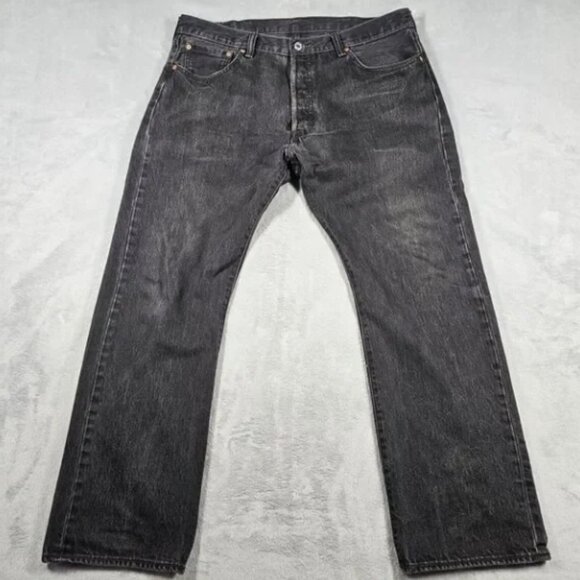 Levi's 501XX Jeans Mens 38X28.5 Black Denim Button Fly Straight Cotton Grunge - Picture 1 of 16